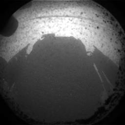 The Curiosity Rover casts a shadow in Mars' Gale crater while landing. Picture uploaded by NASA's Curiosity Mars Rover facebook page.