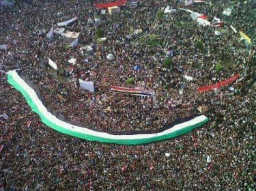 Syrian flag independence decorated Tahrir Square in Cairo.