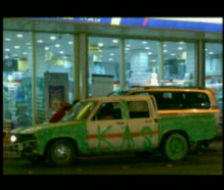 A pick up truck painted green to celebrate Saudi National Day 