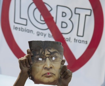 An anti-LGBT rally in Kuala Lumpur, Malaysia. Photo by ahmadluqman Ismail, copyright Demotix (4/21/2012).
