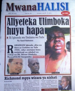 The edition that led to the closure of the paper. Photo courtesy of Mabadiliko Forums.