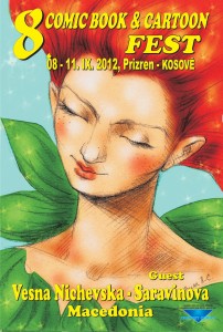 Poster announcing Vesna Nichevska-Saravinova's participation at 8th Comic Book & Cartoon Fest in Prizren 
