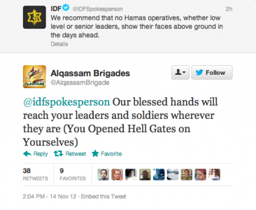 Israel and Alqassam Bridages exchange threats on Twitter