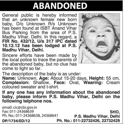 Girl Child Abandoned in Delhi