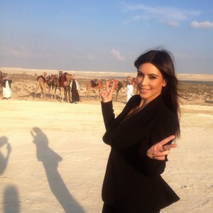 Kim Kardashian posing with camels in Bahrain 