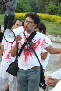 Irfan Ali during a protest against sectarian violence in Islamabad, September 2012. FRom the Facebook page of Pakistan Youth Alliance. 