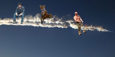 Sad Keanu and Belochka the Hell Squirrel join Putin atop meteorite contrail. Anonymous image widely disseminated online