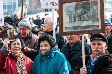 Elderly participants in anti-fascist protest in Skopje, Macedonia