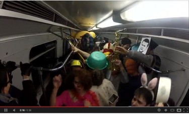 Passengers dancing to Harlem Shake song on Kyiv subway.