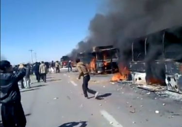 Angry farmers burn busses in Isfahan