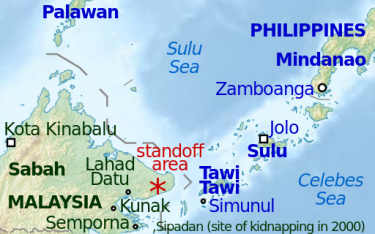 Carte de Sabah et de la confrontation à Lahad Datu. Photo de Wikipedia