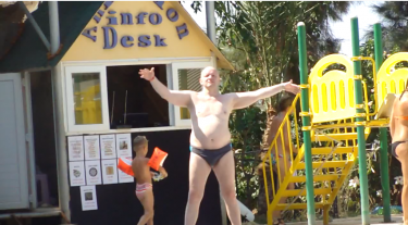Russian tourist dancing at a Turkish resort. YouTube screenshot, April 30, 2013.