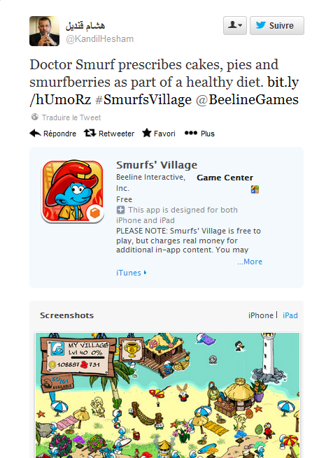 "Doctor Smurf prescribes cakes, pies and smurfberries as part of a healthy diet." Screenshot from Qandil's tweet