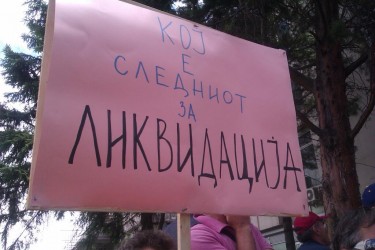 "Who's next for Liquidation?" - a poster at today's journalist protest in Skopje, referring to the official code name of the operation ("Liquidation"), in which journalist Tomislav Kezarovski was captured on May 28. Photo by Biserka Velkovska/@bvelkovska, used with permission.