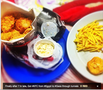 Anas Hamra, from Gaza, claims he got his KFC after a seven hour wait 