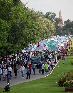 Cambodian protesters near the National Assembly