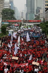 Workers march in Jakarta during Labor Day. Photo by Ibnu Mardhani, Copyright @Demotix (5/1/2013)