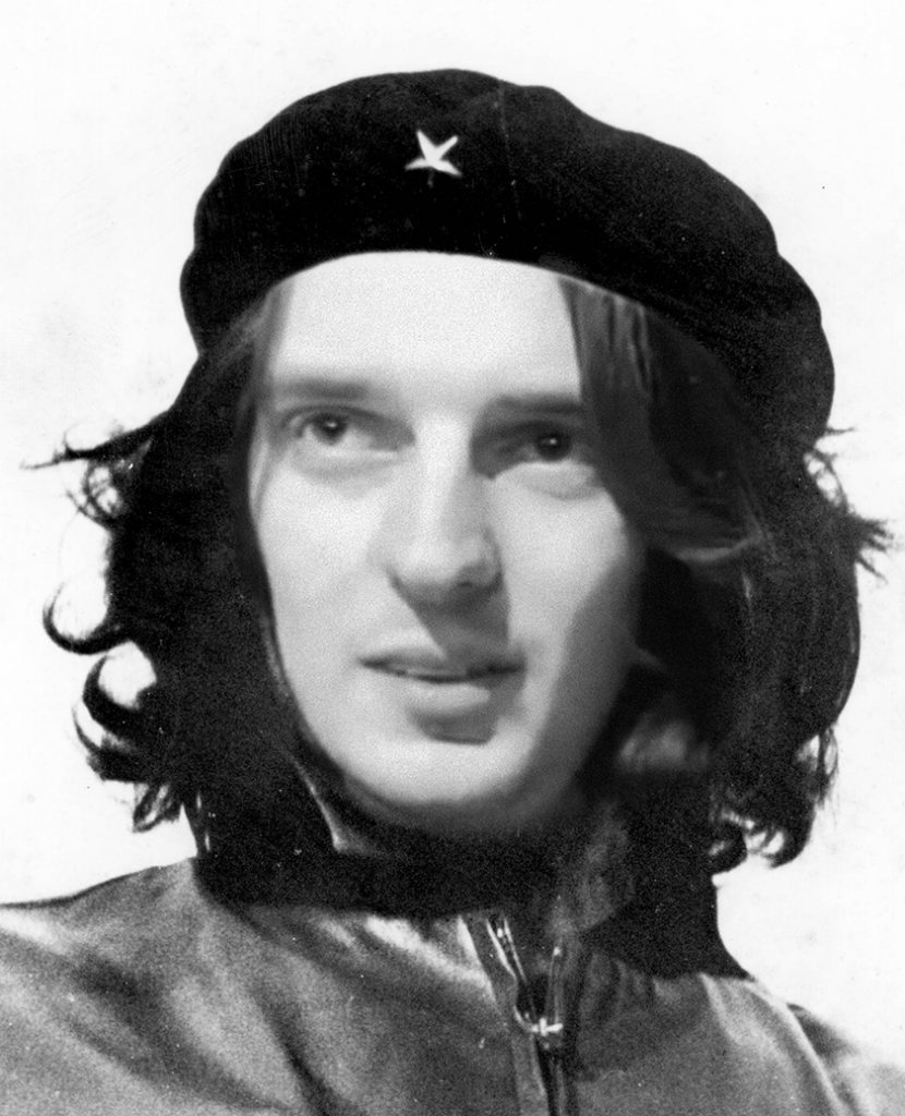 Although Katz's luscious locks and firecracker rhetoric may remind one of Comandante Che, he is no fan of leftist opposition members. Image remixed by author, using YouTube screenshot of Katz and  Che Guevara by Alberto Korda, public domain at Wikimedia Commons.