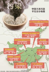 Map of China's rice pollution is widely shared on Weibo. (Image from Weibo)