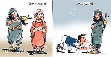     Le caricaturiste Sabir Nazar dessine pour PakVotes. Nouveau Pakistan contre l'ancien Pakistan.