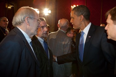 President Barack Obama meets Lev Ponomarev at the Parallel Civil Society Summit. Metropol Hotel, Tuesday, July 7, 2009, in Moscow, Russia.  Official White House Photo by Pete Souza, public domain.