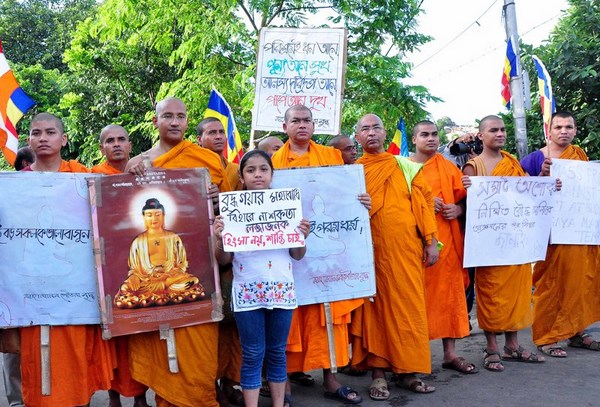 Manifestación de protesta de budistas en Kolkata. Imagen de Suman Mitra. Derechos de autor, Demotix (7/7/2013)