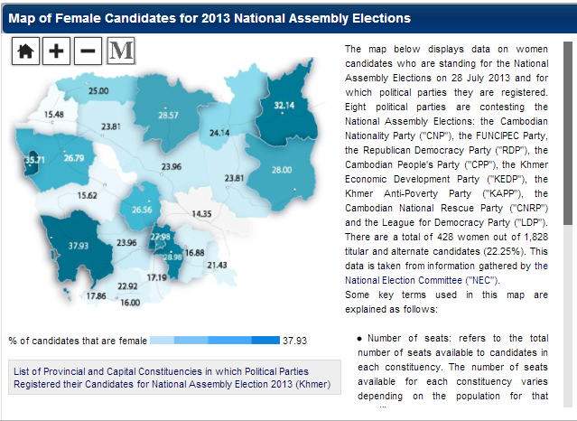 Map of women candidate in 2013 Election in Cambodia