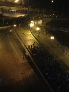The frontline of clashes on the Nile corniche. Photograph shared by @SherineT on Twitter 