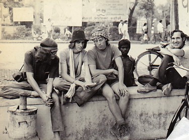 Image contributed to the Indian Memory Project by Nate Rabe, Melbourne, Australia: “My friends, Jeff Rumph, Martyn Nicholls, and I (centre), an unknown boy and my father, Rudolph Rabe (right), Dehradun, Uttar Pradesh (now Uttaranchal), June 1975.” (Copyright Nate Rabe)