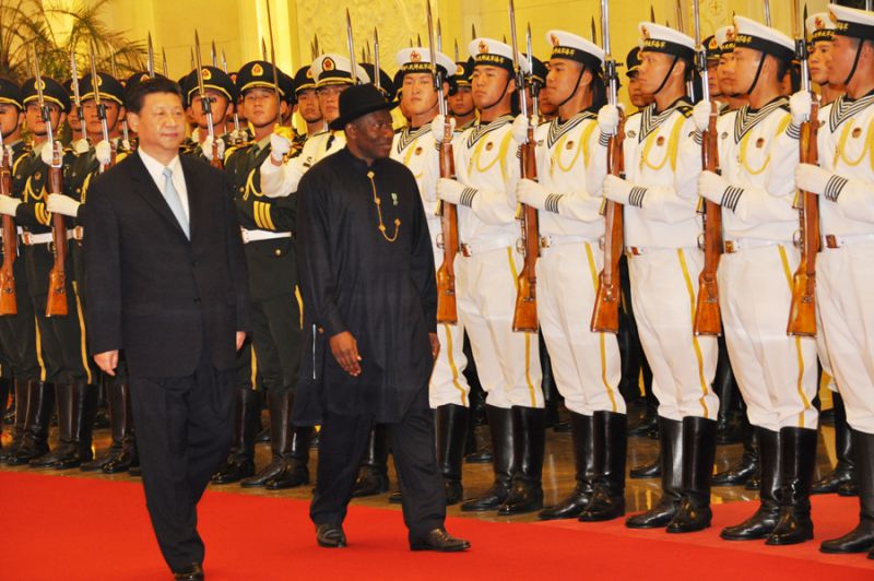 President Goodluck Jonathan (R) inspecting guard of honour mounted by the Chinese military during his official welcoming in Beijing, China on Wednesday, July 10, 2013 (Photo credit: from Reubenabati.com)  