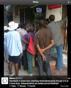 Zanzibaris watching Obama's visit on local television station. Photo courtesy of 