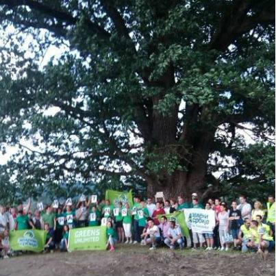 "Green of Serbia" activists gather around the 600-year-old oak tree in Savinac; photo courtesy of Insitute for Sustainable Communities - Serbia Facebook fan page. 