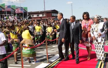President Obama arriving at Julius Nyerere International Airport. Photo courtesy of Issa Michuzi.