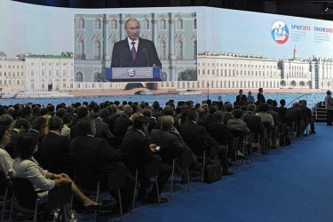 Putin addresses the plenary session of the St. Petersburg International Economic Forum, 21 June 2013, Russian Presidential Press Service, public domain.
