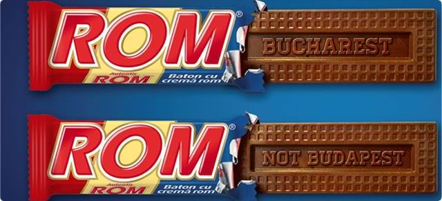 Bucharest, Not Budapest; one of the official images of the ROM chocolate advertising campaign.