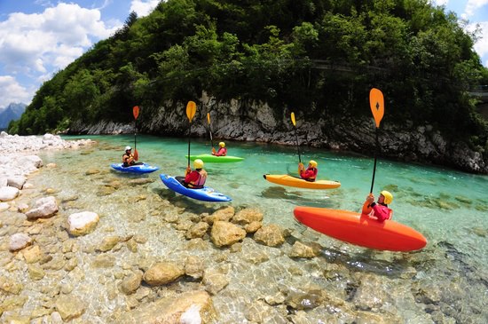 Kayaking lessons in Soča Valley; photo courtesy of Soča Rafting, used with permission. 