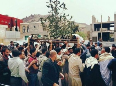 Ibrahim Mothana's funeral, held Friday September 6, 2013 in Sanaa. Photo via twitter by Fahmi Albaheth