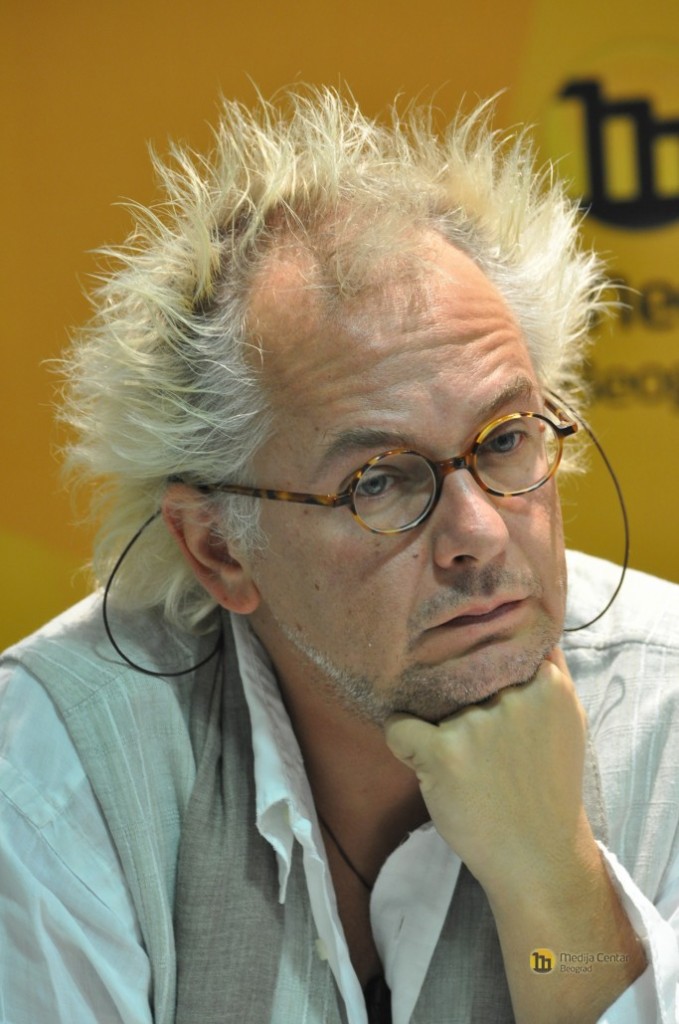 Ivan Tasovac at a press conference for the premiere of the film "Age of Stupid", 2009; photo courtesy of Media Center Belgrade www.mc.rs, used with permission. 