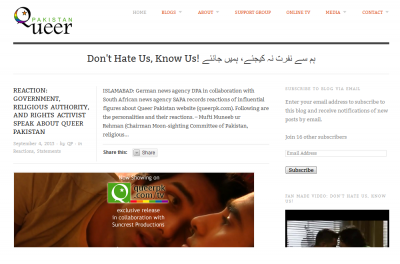 Screenshot of the Queer Pakistan website.