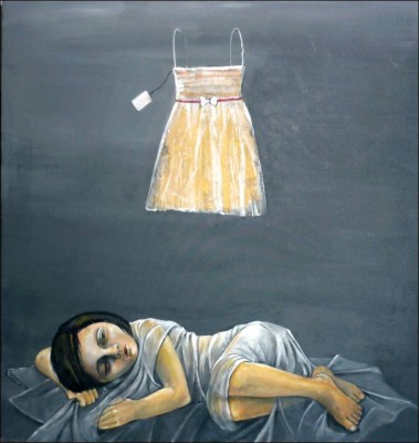 Suzan Yaseen paints "The Martyr and the Eid Dress." 