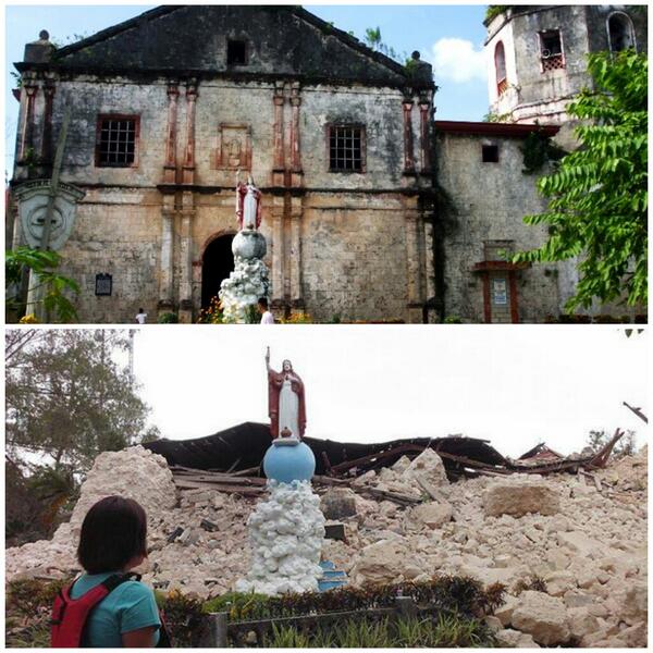 @rod_bolivar: Saint Vincent Parish Church in Maribojoc, Bohol crumbled to the ground after the earthquake. pic.twitter.com/MhTC584Wid