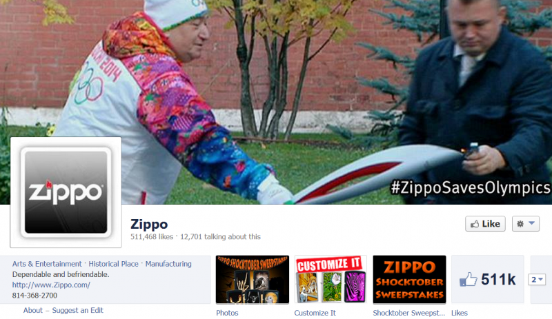 Zippo Facebook page. Screenshot.