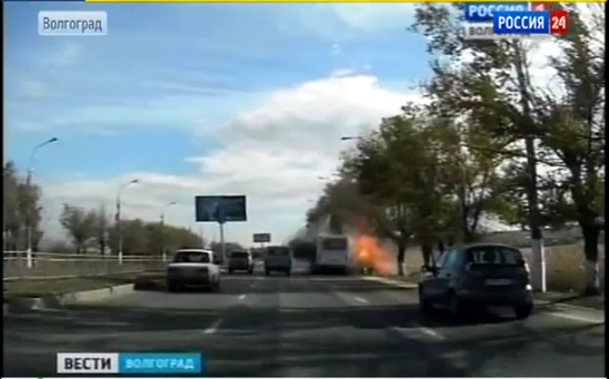 Volgograd bus explosion caught by a windshield mounted camera. YouTube screenshot.