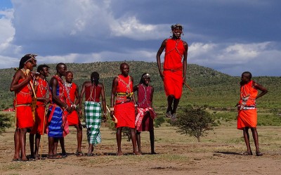 Young Maasai warriors doing the traditional warriors' dance. Photo released under Creative Commons (CC BY-SA 3.0) by Wikipedia user Bjørn Christian Tørrissen.