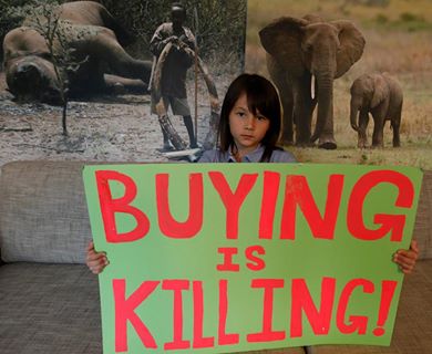 Christiane chce, by nabywcy wiedzieli, że kupowanie wyrobów z kości słoniowej jest równoznaczne z zabijaniem słoni. Źródło zdjęcia: Hong Kong for Elephants.
