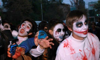 Young people celebrate Halloween by joining the "zombie walk" in Bishkek. Image by Alexey Schatz, October 30, 2013, used with permission.