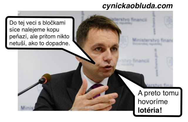 Image parody of Slovakia's Minister of Finance explaining the lottery; image courtesy of Cynicka Obluda, used with permission.