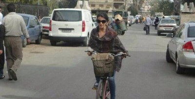 Girl riding a bike in Damascus. Source: She Wants a Bike´s campaign´s facebook page