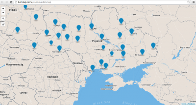 Interactive protest map on November 23, 2013. Screenshot by Tetyana Bohdanova. 