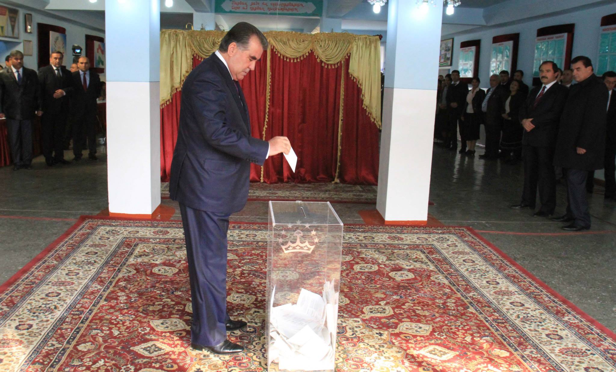 President Emomali Rahmon casting his vote today. Photo by president's press service, part of public domain.